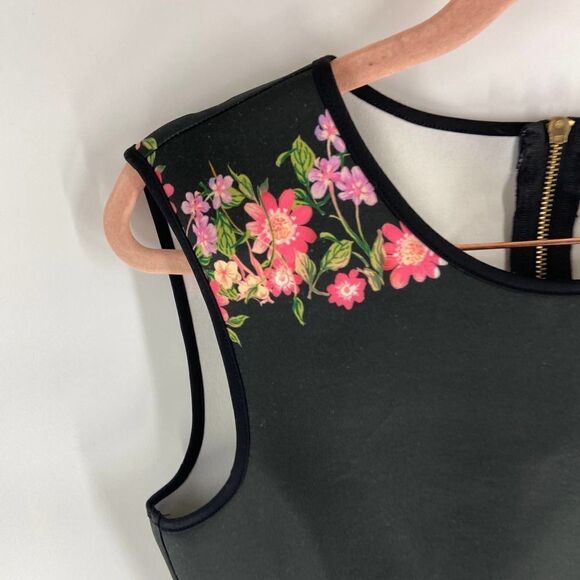 La Pateau Black pink floral abstract Graphic Scuba Sleeveless Dress womens m - Picture 2 of 6